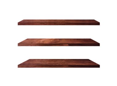 Tasarım ve iş için kırpma yolu ile beyaz arkaplanda izole ahşap raf koleksiyonu