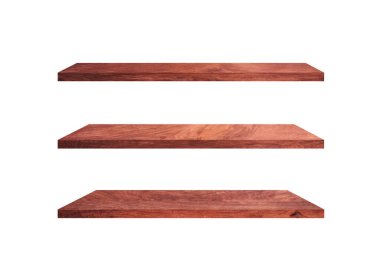 Tasarım ve iş için kırpma yolu ile beyaz arkaplanda izole ahşap raf koleksiyonu