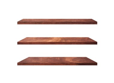 Tasarım ve iş için kırpma yolu ile beyaz arkaplanda izole ahşap raf koleksiyonu