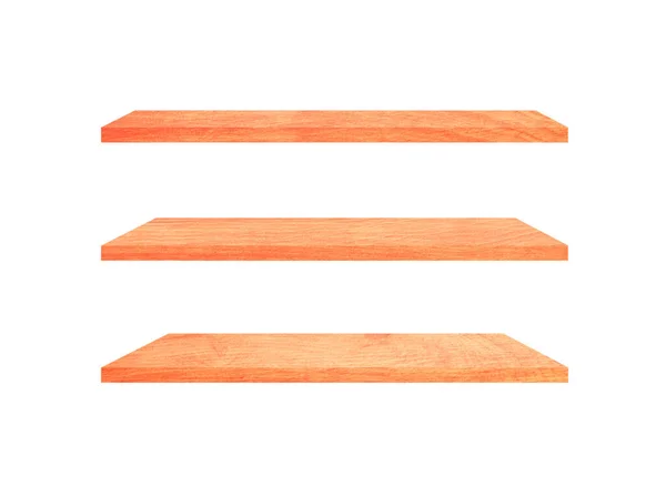 Drie Houten Planken Geïsoleerd Witte Achtergrond Met Knippad Voor Product — Stockfoto