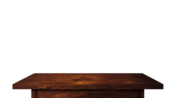 Lege Rustieke Houten Tafel Geïsoleerd Witte Achtergrond Met Kopieerruimte Voor — Stockfoto