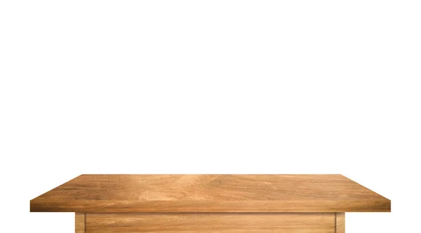 Horní Pohled Dřevěný Stůl Izolovaný Bílém Pozadí Oříznutou Dráhou — Stock fotografie