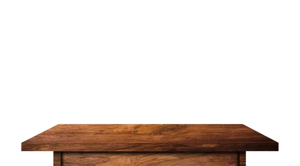 Holztischplatte Isoliert Auf Weißem Hintergrund Kopierplatz Für Die Anzeige Oder — Stockfoto