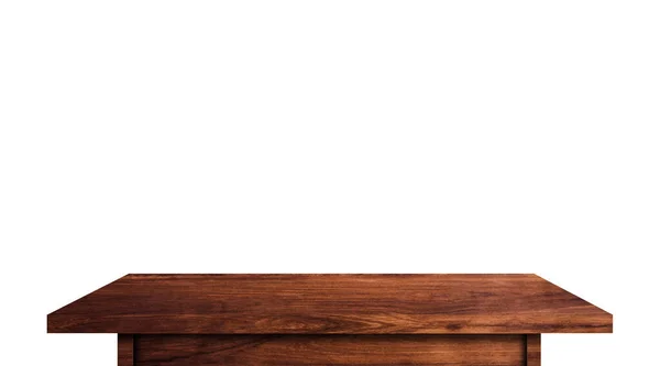Holztischplatte Isoliert Auf Weißem Hintergrund Kopierplatz Für Die Anzeige Oder — Stockfoto