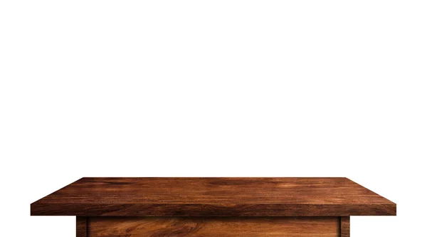 在白色背景上隔离的木制桌面 复制空间用于展示或蒙太奇您的产品设计与裁剪路径的工作 — 图库照片