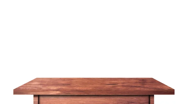 Moderní Dřevěný Stůl Izolovaný Bílém Pozadí Kopírovat Prostor Pro Zobrazení — Stock fotografie