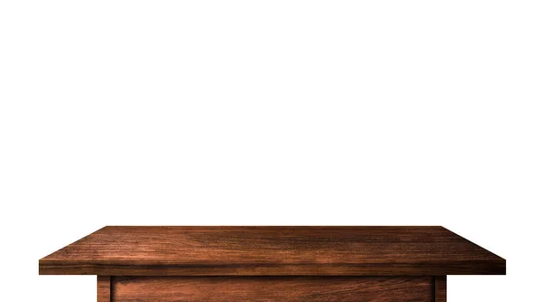 Μοντέρνο Ξύλινο Τραπέζι Απομονωμένο Λευκό Φόντο Αντιγραφή Χώρου Που Χρησιμοποιείται — Φωτογραφία Αρχείου