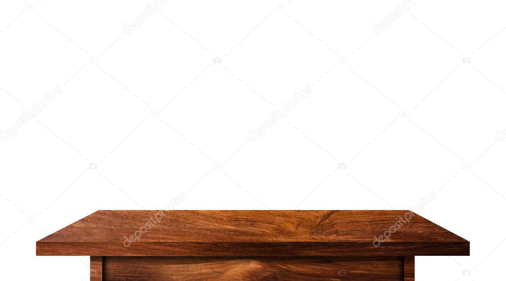 vintage wooden tabletop isolated on white background with clipping path for work. used for display or montage your products design 