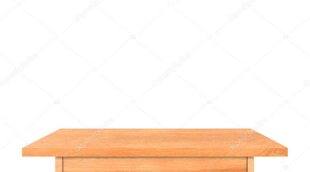 Top view of wooden table isolated on white background with clipping path