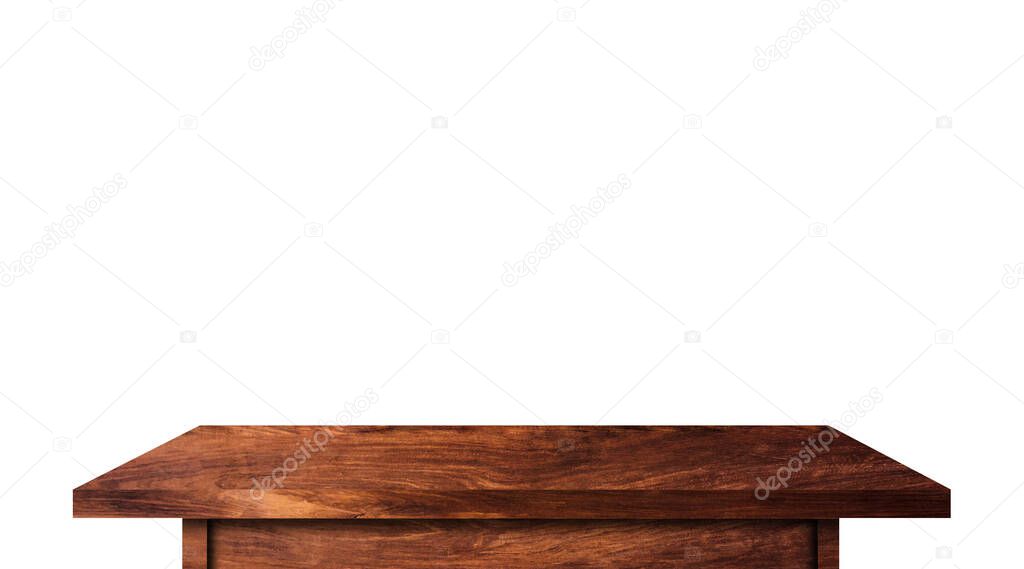 Modern wooden tabletop isolated on white background. Copy space used for display or montage your products design with clipping path for easy work  
