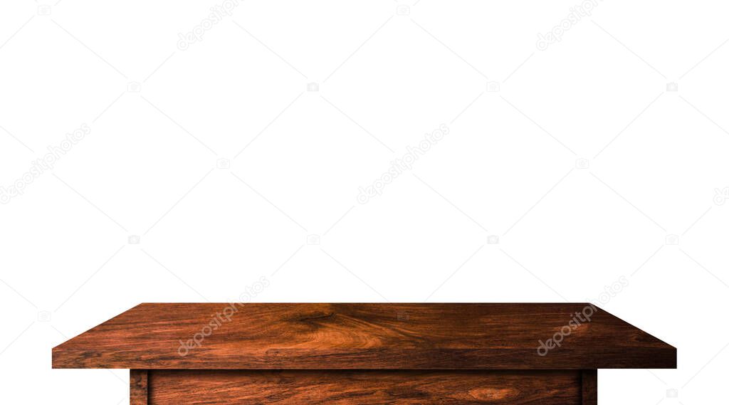 Modern wooden tabletop isolated on white background. Copy space used for display or montage your products design with clipping path for easy work  