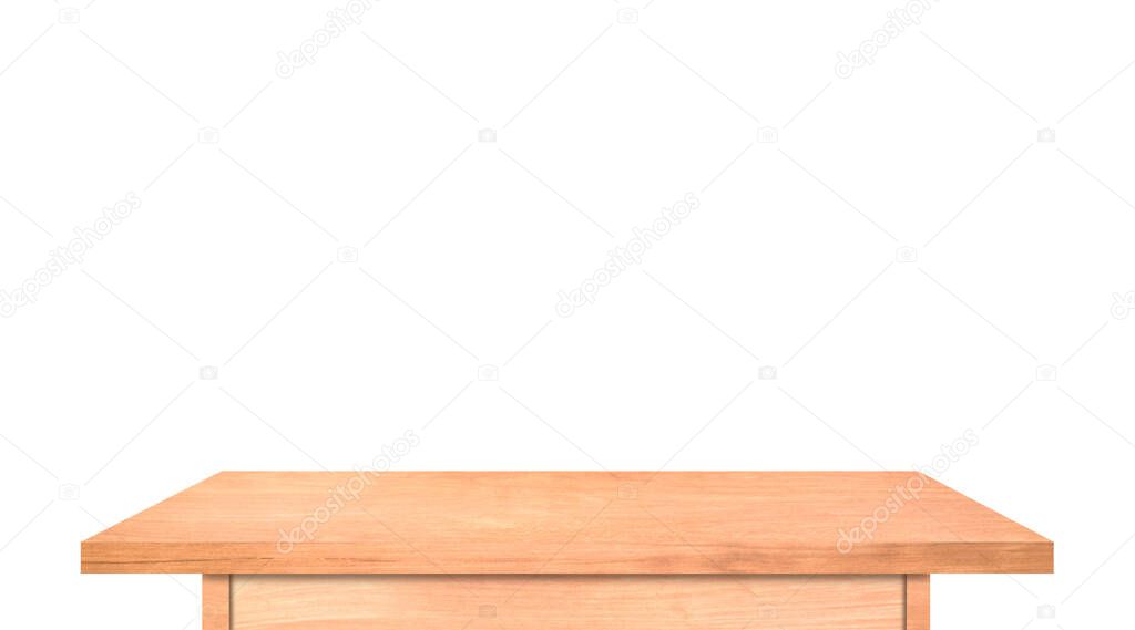 Dark wooden table top isolated on white background for your product design. Clipping path