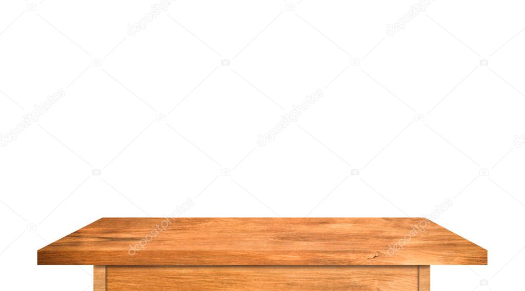 Top view of wooden table isolated on white background with clipping path