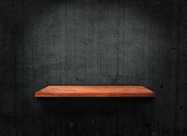 Blank of old wooden shelf on dark wall texture background with clipping path for design