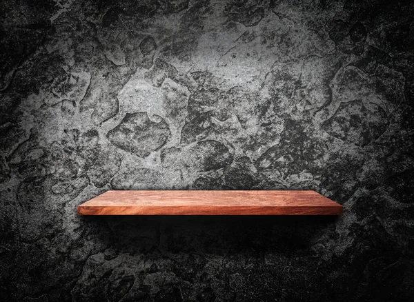 Holzregal Auf Betonwand Textur Hintergrund Mit Clipping Pfad Blanko Für — Stockfoto