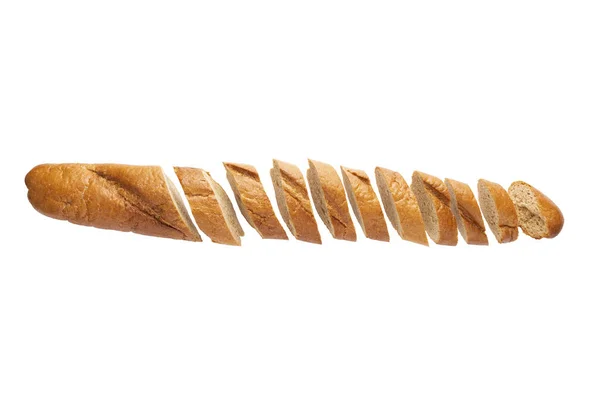 Κομμένο Ψωμί Απομονωμένο Λευκό Φόντο Κομμάτια Ψωμιού Που Φαίνονται Από — Φωτογραφία Αρχείου
