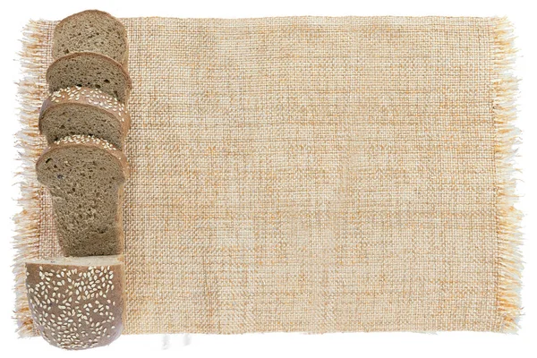 Sliced Fresh Bread Sackcloth Isolated White Background Bread Slices Viewed — Stock Photo, Image