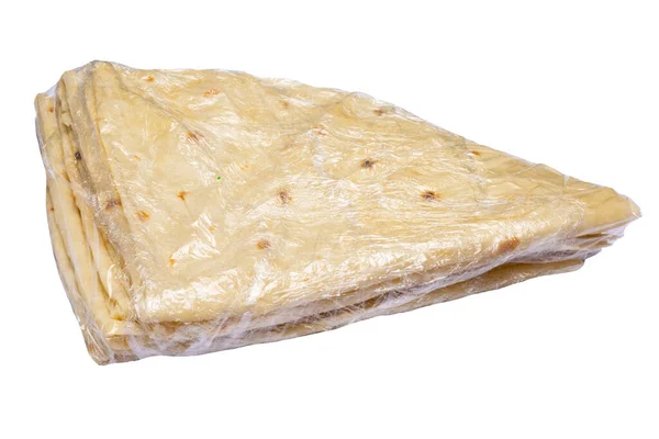 Pita Chléb Plastovém Sáčku Izolované Bílém Pozadí Pita Chléb Národní — Stock fotografie