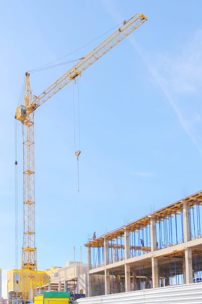 View of the construction site. Tower crane at a construction site. Monolithic frame of the building — Stock Image View Construction Site Tower Crane Construction Site Monolithic Frame Building Stock Photo