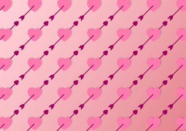 Arkasında okla delinmiş kalp zemininde pürüzsüz desen, kalbe saplanmış oklar. Tekrarlayan oklar, delinmiş kalp.