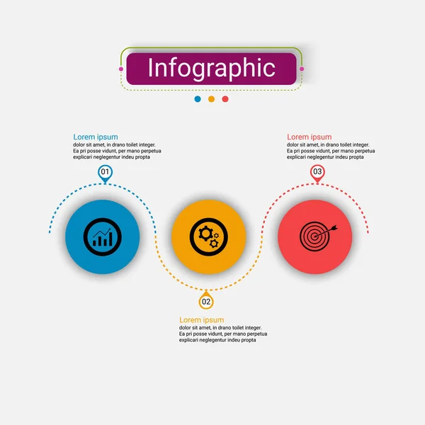 Tidslinje Tre Steg Infographics Design Vektor Mall Med Alternativ Kreativt — Stock vektor
