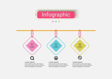 3 seçenekli sunum işi bilgi şablonu. Bilgi grafikleri için yaratıcı bir kavram. İş akışı düzeni, diyagram, iş adım seçenekleri, afiş, web tasarımı kullan.