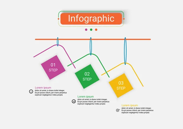 Linha Tempo Três Passos Infográficos Modelo Vetor Design Conceito Criativo — Vetor de Stock