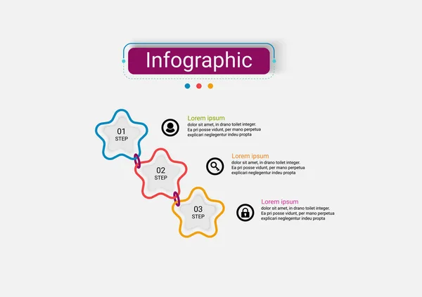 Zeitachse Drei Schritte Infografik Stern Design Vektor Vorlage Kreatives Konzept — Stockvektor