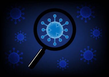 Vaktör Coronavirus Covid 19 veya Wuhan virüsü tüm dünyaya yayıldı. Konsept, güzel renklerde parlayan virüse bakmak için büyüteç kullanıyor. Ama içinde saklı tehlikelerden uzak.