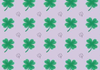 Bu yeşil yoncalar ve siyah yoncalar bırakan pürüzsüz desenler kullanan bir vektör tasarımı. Web sitelerinde, kumaşlarda, afişlerde, reklamlarda veya festivallerde kullanılabilir.