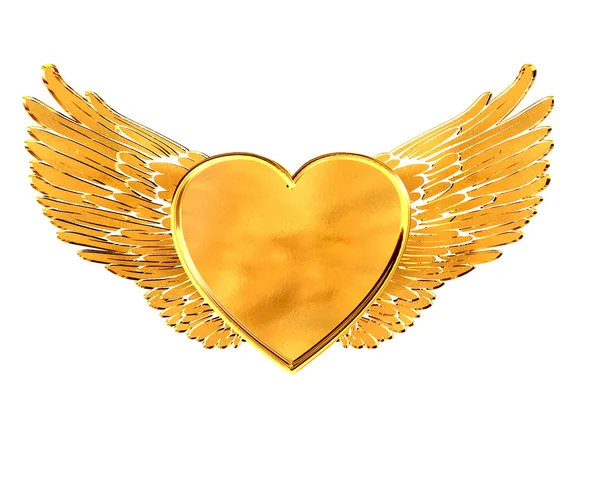 Golden heart with wings on a white background — Stock Photo, Image