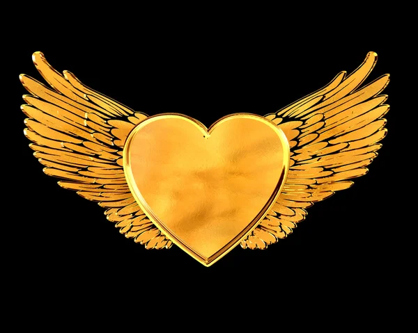 Golden heart with wings on a black background — Stock Photo, Image