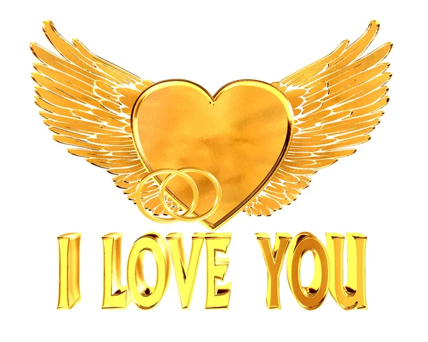 Coração dourado com asas em um fundo branco — Fotografia de Stock