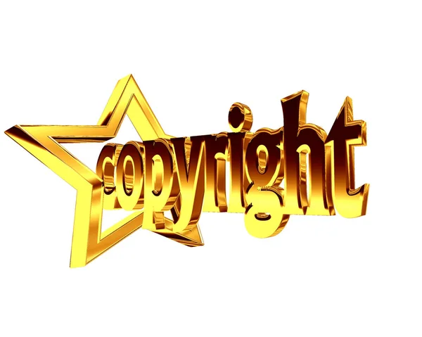 Χρυσό αστέρι με πνευματικά δικαιώματα κείμενο σε λευκό φόντο — Φωτογραφία Αρχείου