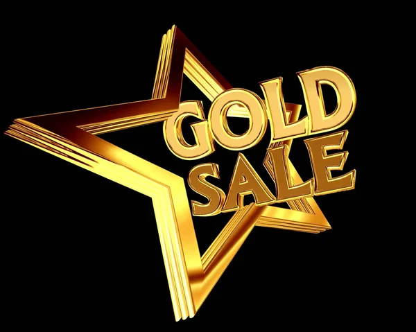 Estrella de oro con texto de venta de oro sobre fondo negro —  Fotos de Stock