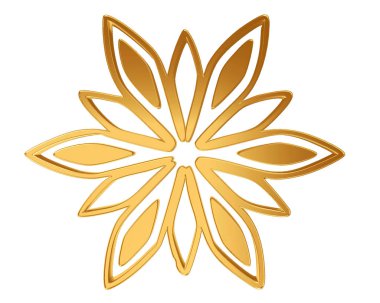 3D çizim. Beyaz zemin üzerine altın kar tanesi