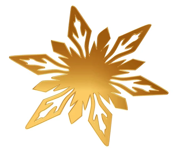 Ilustração 3d. Floco de neve dourado sobre um fundo branco — Fotografia de Stock