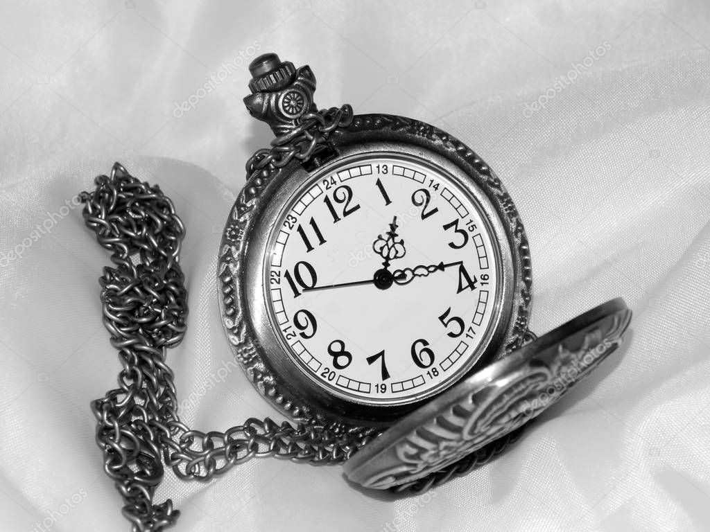 Antique pocket watch on a black and white photo — Stock Photo © avatap