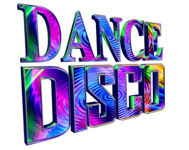 3D çizim. Metin disko beyaz bir arka plan üzerinde dans