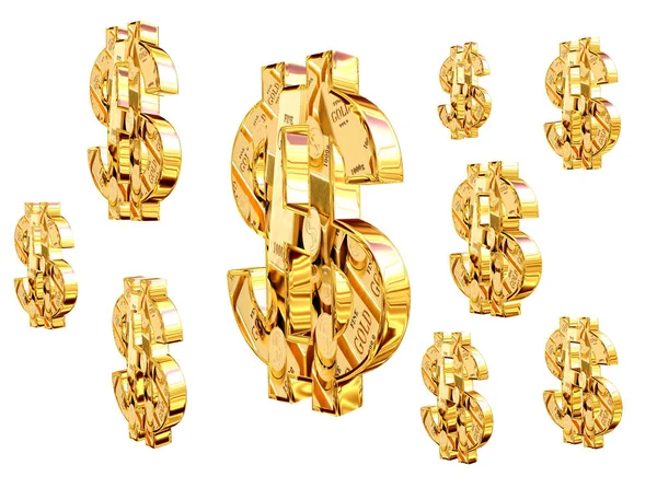 Gold dollar currency symbol on white background — Stock Photo, Image