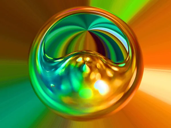 Renderização 3d. Imagem abstrata de uma bola no espaço com raios multicoloridos — Fotografia de Stock