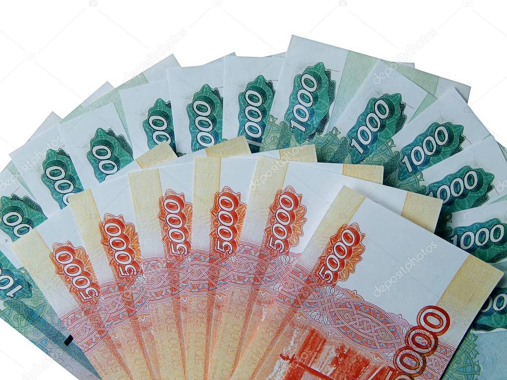 Russian money with a face value of 5000 rubles close-up