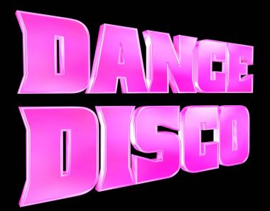 3D render. Siyah arka plan üzerine metin disko müziği