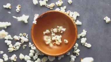 top view of popcorn in a bowl on table 