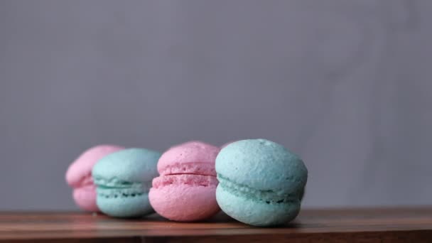 Close up of colorful macaroon table for decoration — Stockvideo