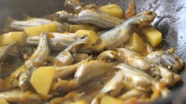 Cocina estilo indio especias pescado al curry, de cerca — Vídeo de stock