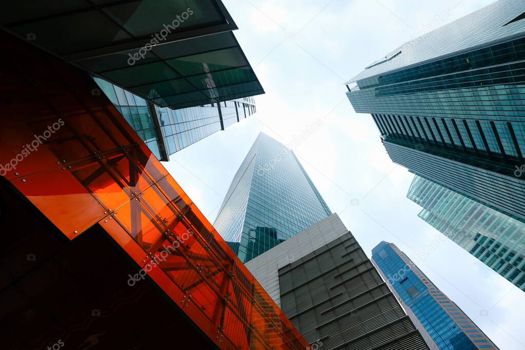 low angle view of singapore financial buildings 