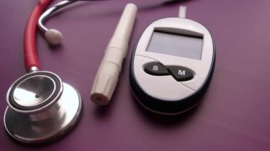  blood sugar measurement for diabetes, pills and stethoscope 