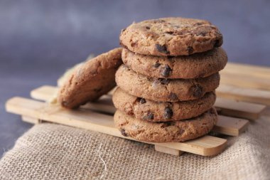 Close up of stack of cookies on table 