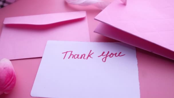 Thank you letter with gift box pink background — Stock Video